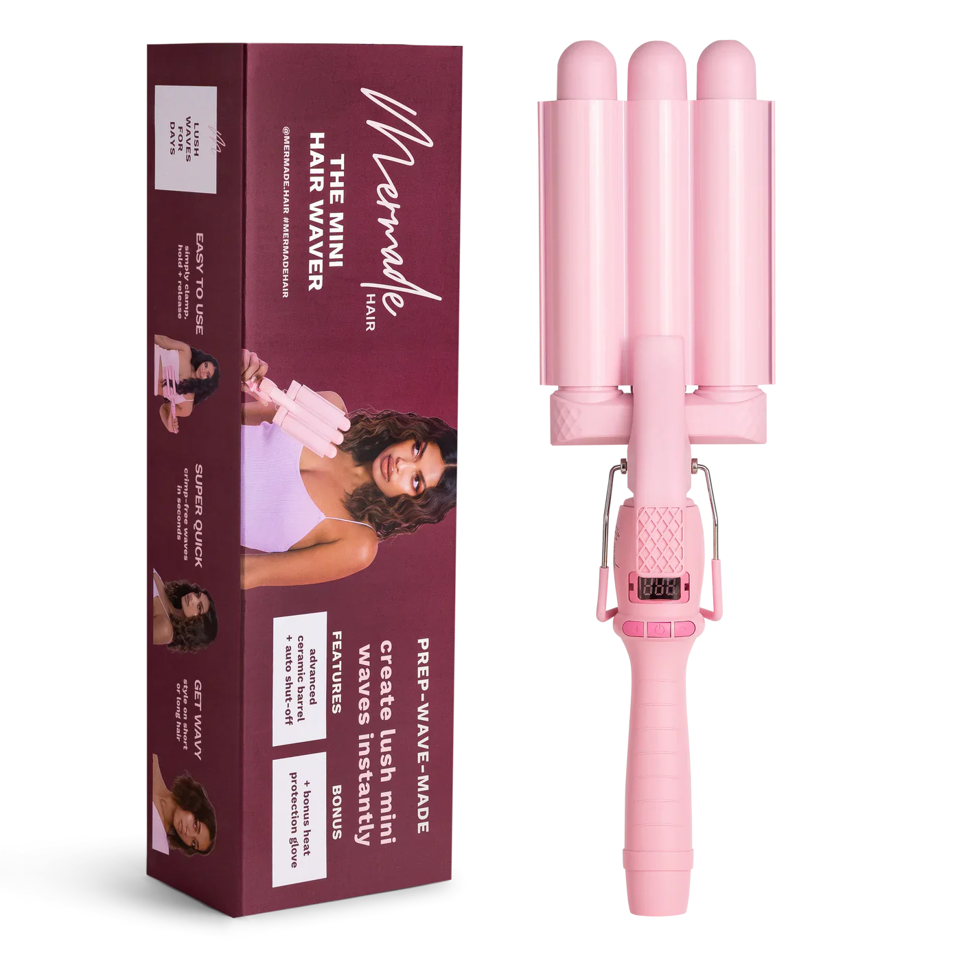 Mermaid Pro Mini Hair Waver - 25mm Pink