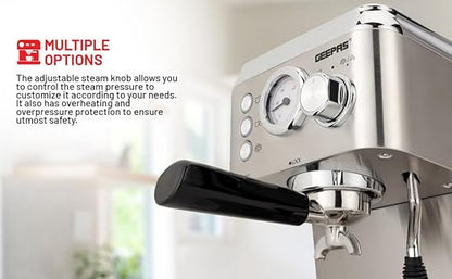 Geepas Espresso and Cappuccino Coffee Machine-1523SS