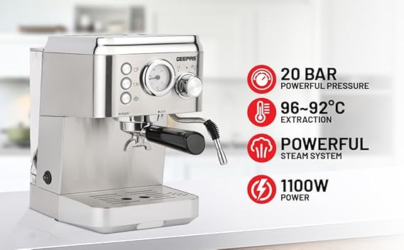 Geepas Espresso and Cappuccino Coffee Machine-1523SS