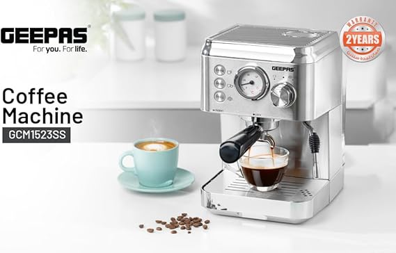 Geepas Espresso and Cappuccino Coffee Machine-1523SS