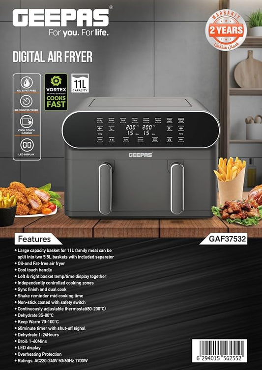 Geepas 11L Digital Air Fryer 1700W-37532