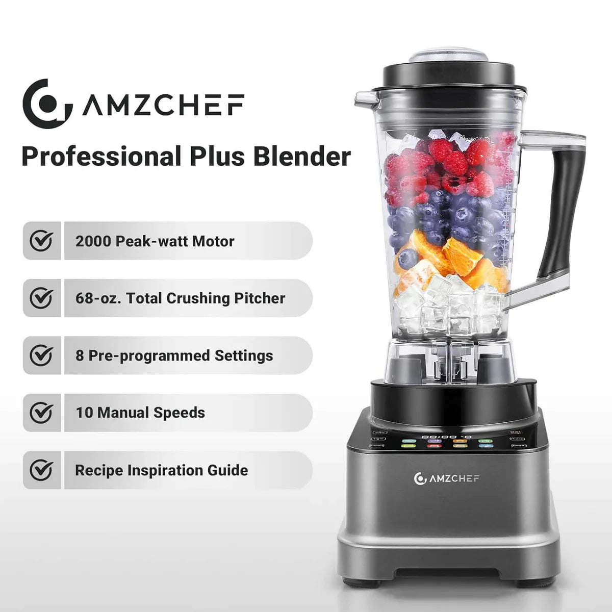 AMZCHEF 8 in 1 Professional Blenders with LED Panel Touch Control