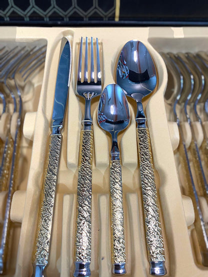 Embossed 2 Types Steel Cutlery Set