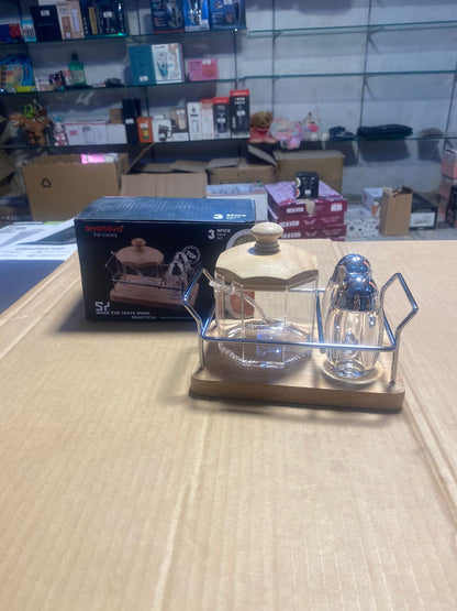 3pcs Acrylic Cruet Set with Rack-SHM