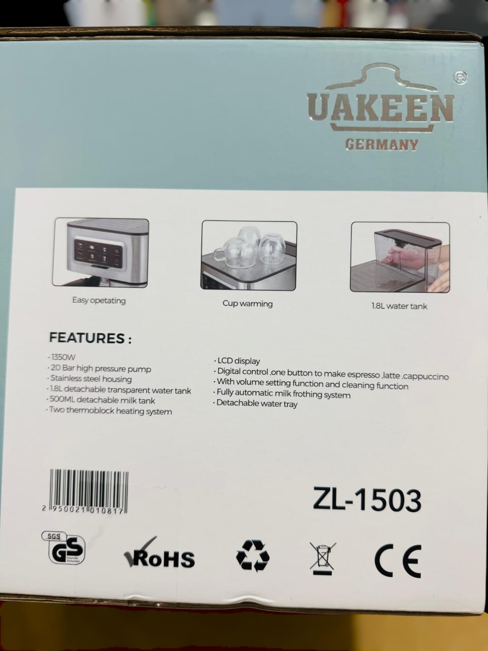 Uakeen Germany Espresso, Cappuccino & Latte Coffee  Maker ZL-1503