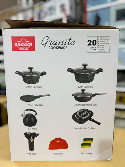 Uakeen Germany Induction Die-Cast Granite Cookware Set 20pcs Vk-370