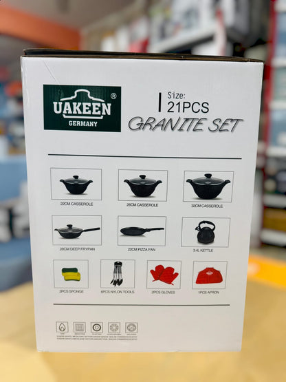 Uakeen Germany Induction Die-Cast Granite Cookware Set 21pcs VK-145