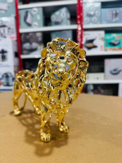 Golden Metal Lion Sculpture Show Piece