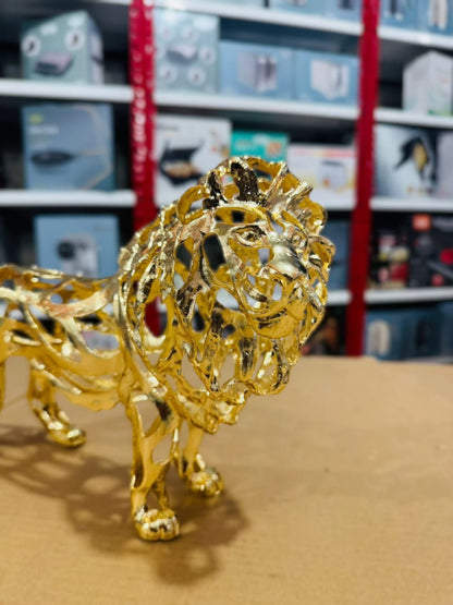 Golden Metal Lion Sculpture Show Piece