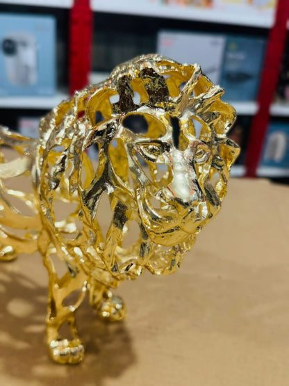 Golden Metal Lion Sculpture Show Piece