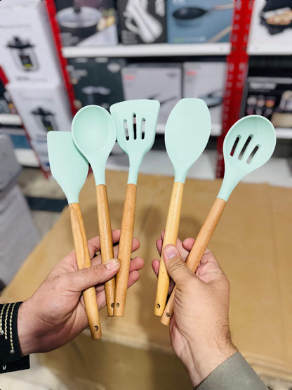 Chile Lot 5pcs Wooden Handle Silicone Spoon Set